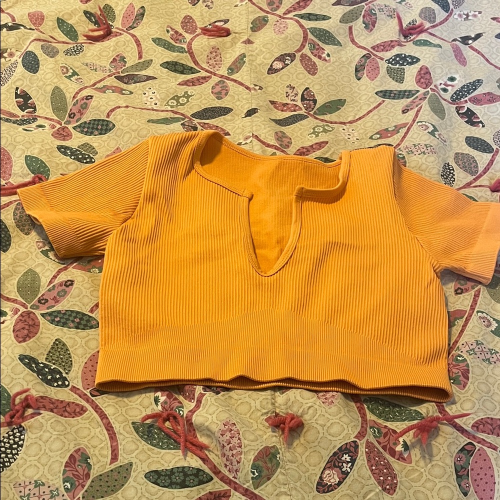 Orange Ribbed Kids Top